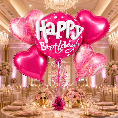 Happy Birthday 3D Golden Balloon Bouquet Set - 5PC | Helium Filled and Delivers Inflated