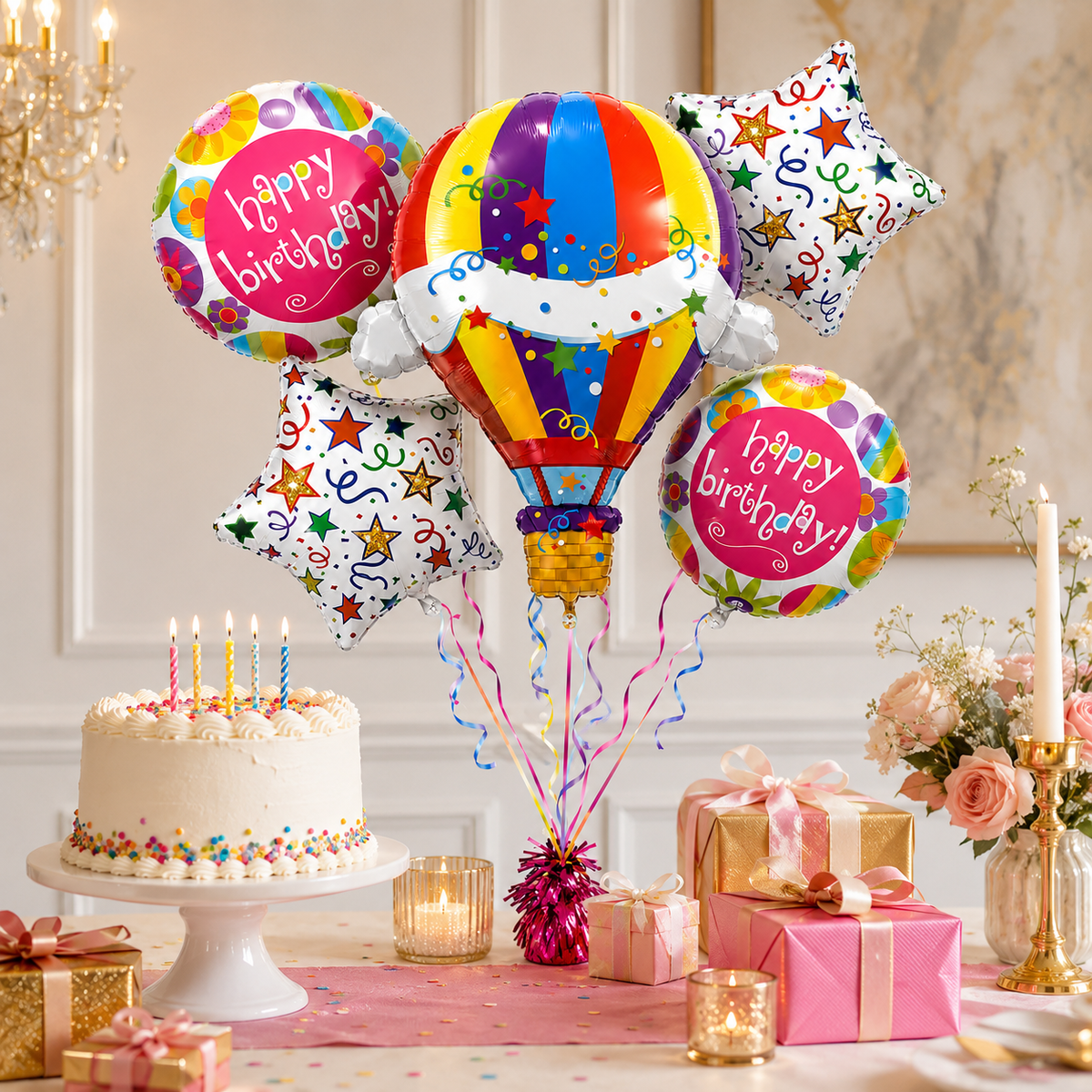 Happy Birthday 3D Pink Balloon Bouquet Set - 5PC | Helium Filled and Delivers Inflated