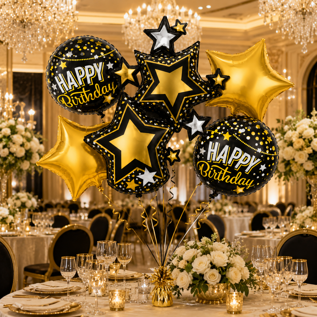 Hot Air Balloon Shaped Birthday Balloon Bouquet Set - 5PC | Helium Filled and Delivers Inflated