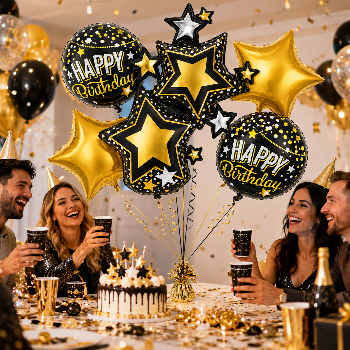 Hot Air Balloon Shaped Birthday Balloon Bouquet Set - 5PC | Helium Filled and Delivers Inflated