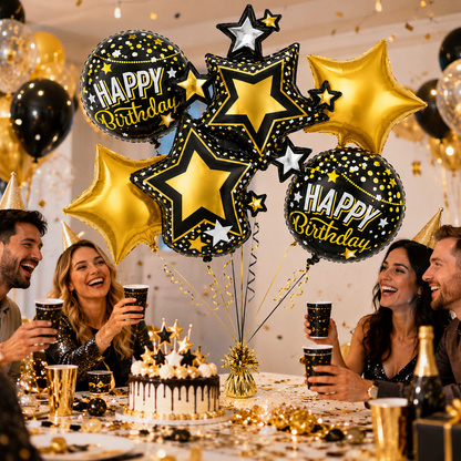 Hot Air Balloon Shaped Birthday Balloon Bouquet Set - 5PC | Helium Filled and Delivers Inflated