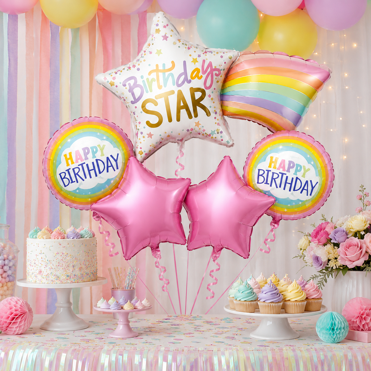 Starry Nights Birthday Balloon Bouquet Set - 5PC | Helium Filled and Delivers Inflated