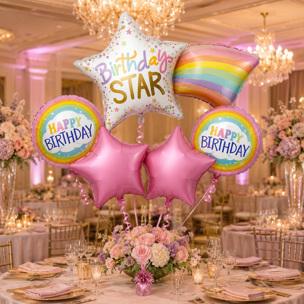 Starry Nights Birthday Balloon Bouquet Set - 5PC | Helium Filled and Delivers Inflated