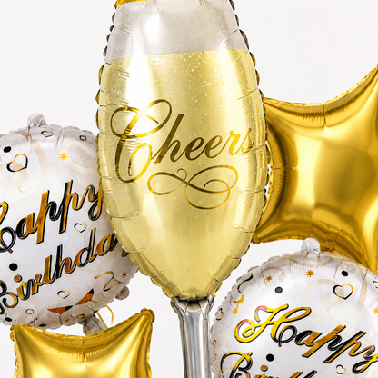 Pink Champagne Glass Shaped Birthday Balloon Bouquet Set - 5PC | Helium Filled and Delivers Inflated