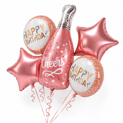 Golden Champagne Glass Shaped Birthday Balloon Bouquet Set - 5PC | Helium Filled and Delivers Inflated