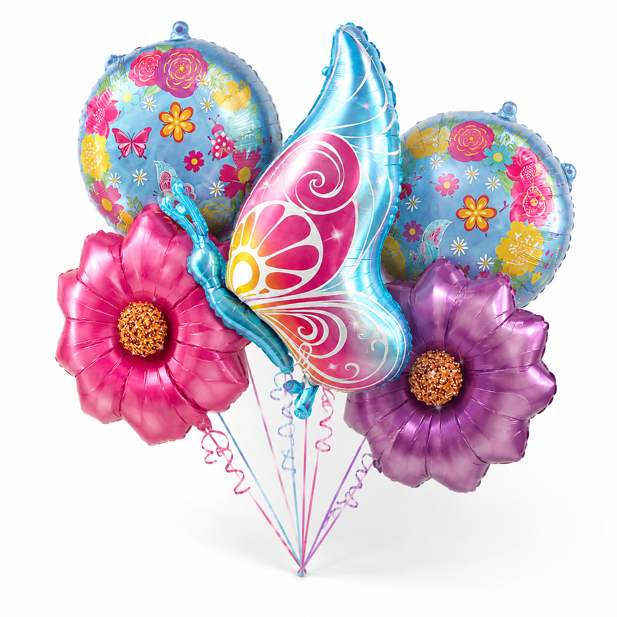 Pink Champagne Bottle Shaped Birthday Balloon Bouquet Set - 5PC | Helium Filled and Delivers Inflated