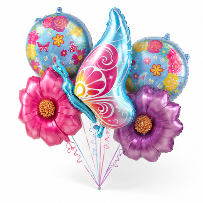 Pink Champagne Bottle Shaped Birthday Balloon Bouquet Set - 5PC | Helium Filled and Delivers Inflated