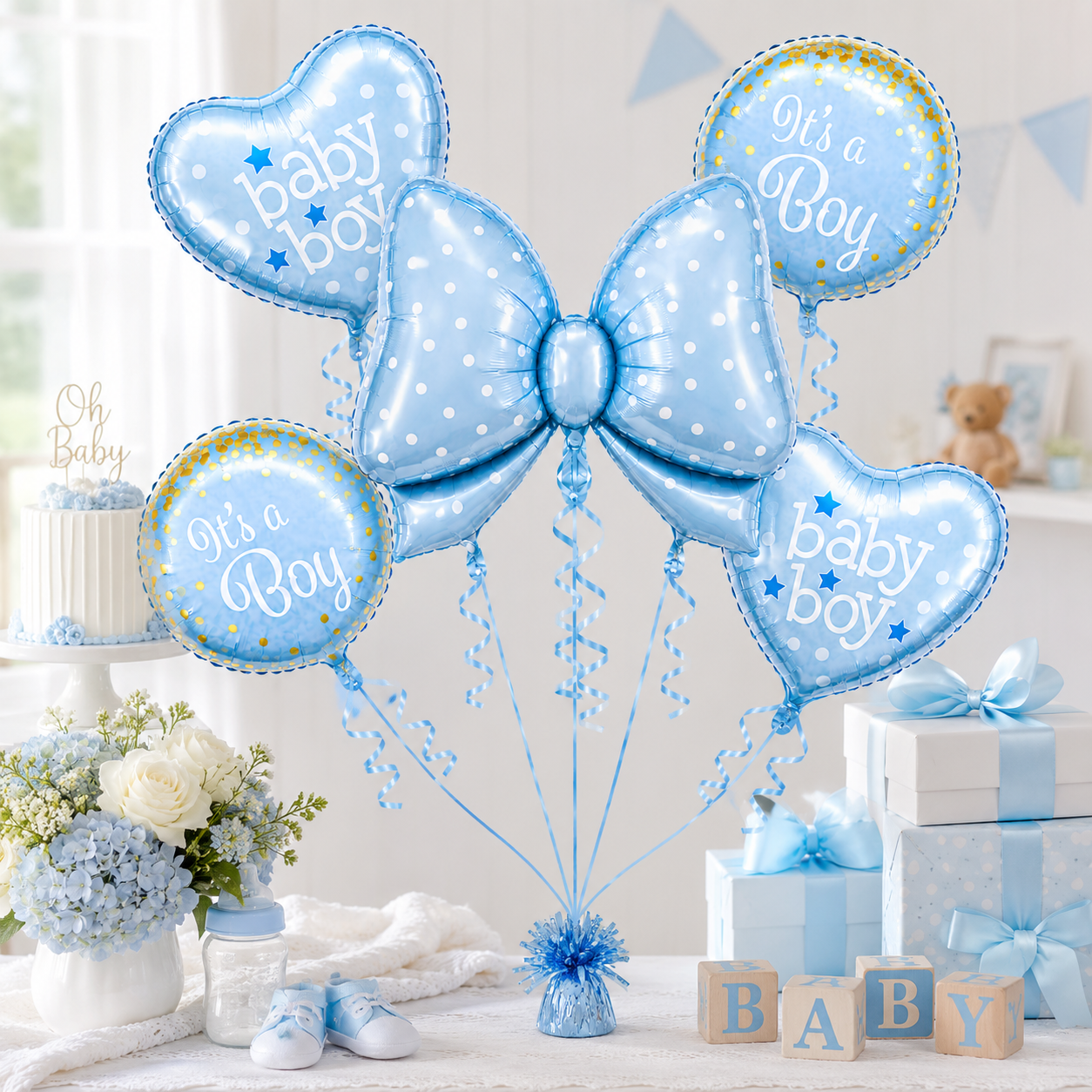Butterfly and Flowers Shaped Balloon Bouquet Set - 5PC | Helium Filled and Delivers Inflated