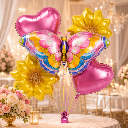 Peppa Pig Floral Print Balloon Bouquet Set - 5PC | Helium Filled and Delivers Inflated