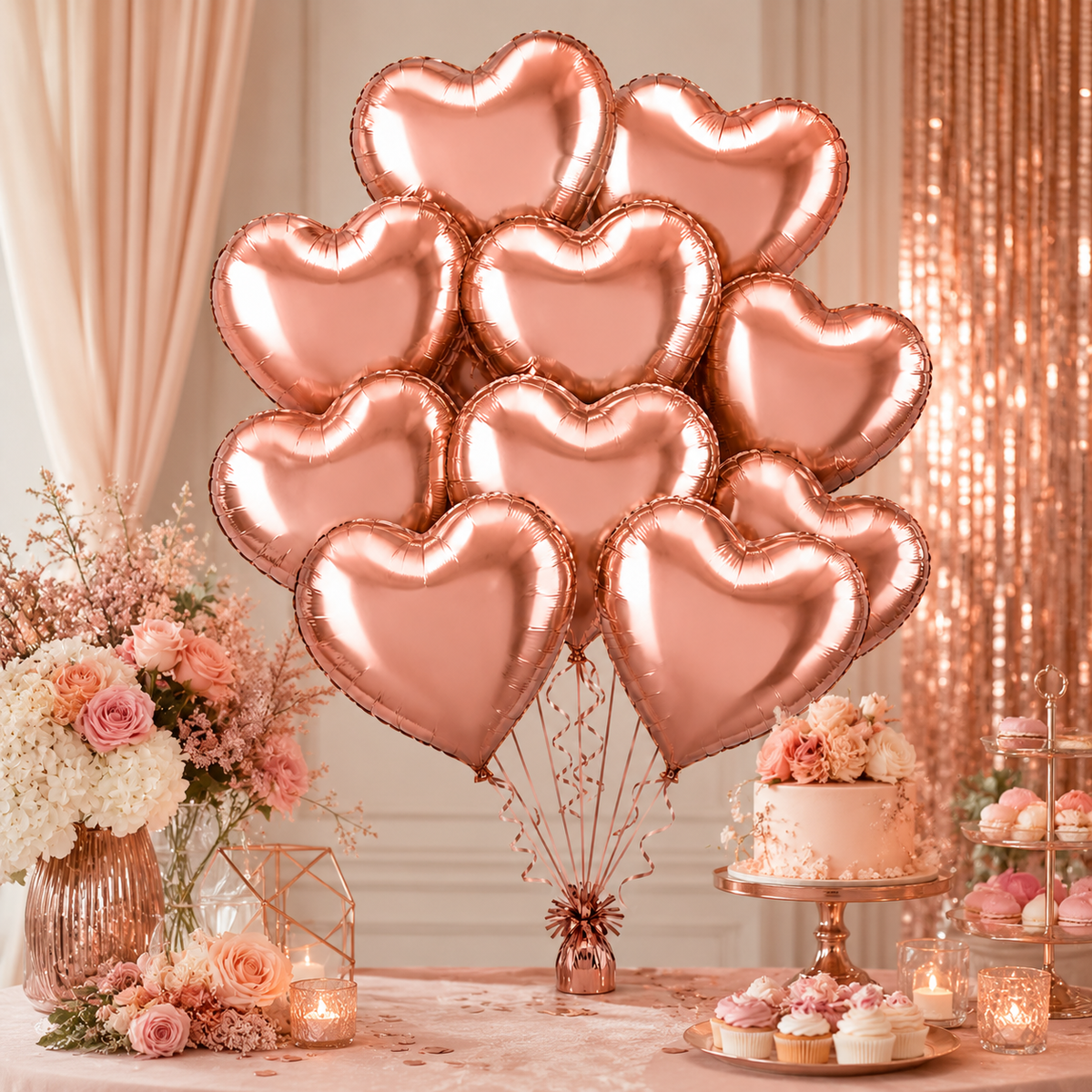 Rose Gold Heart Shaped Balloons 9 inches - 10PC