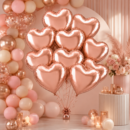 Rose Gold Heart Shaped Balloons 9 inches - 10PC