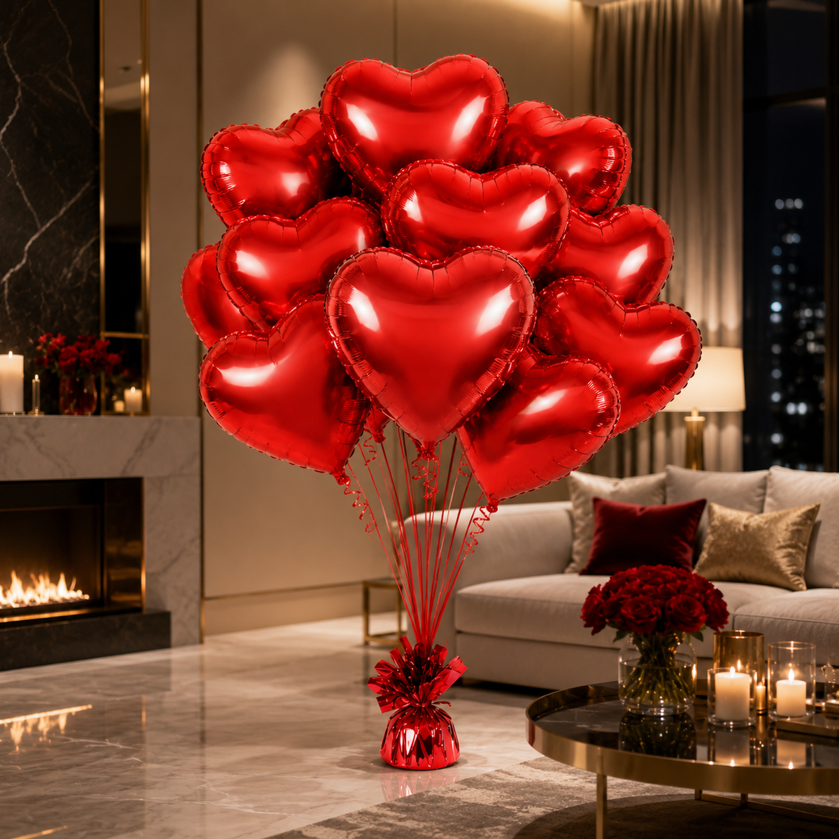 Red Heart Shaped Helium Balloons - 10PC