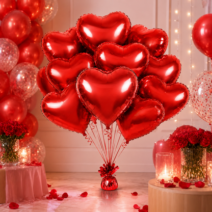 Red Heart Shaped Helium Balloons - 10PC