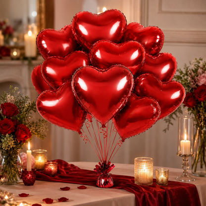 Red Heart Shaped Helium Balloons - 10PC