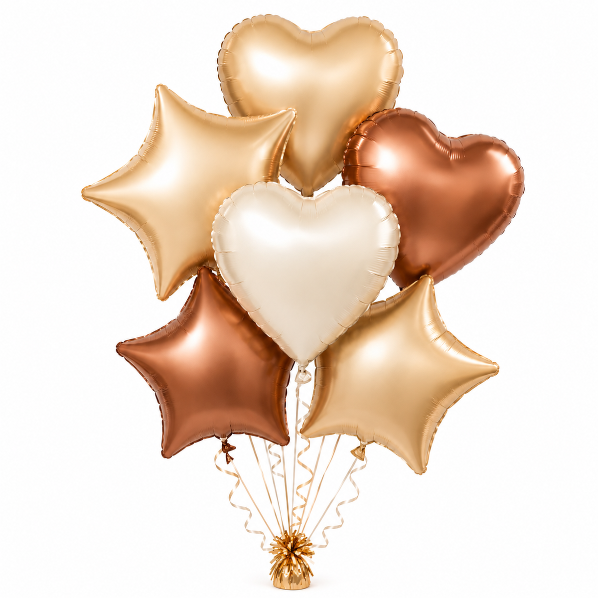 Retro Caramel Coffee and Milky White Star Heart Shaped Balloons Set - 6PC