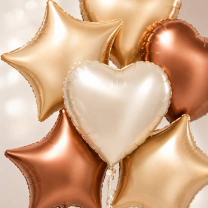 Retro Caramel Coffee and Milky White Star Heart Shaped Balloons Set - 6PC
