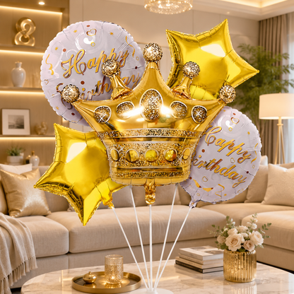 Crown Shaped Happy Birthday Balloon Set - 5PC