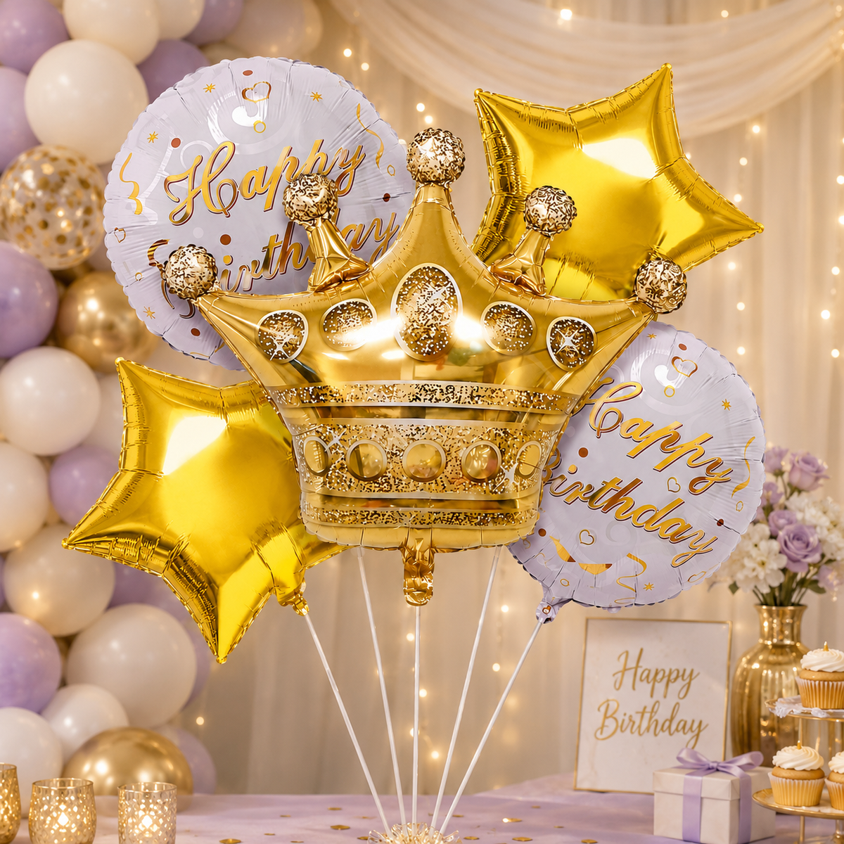 Crown Shaped Happy Birthday Balloon Set - 5PC