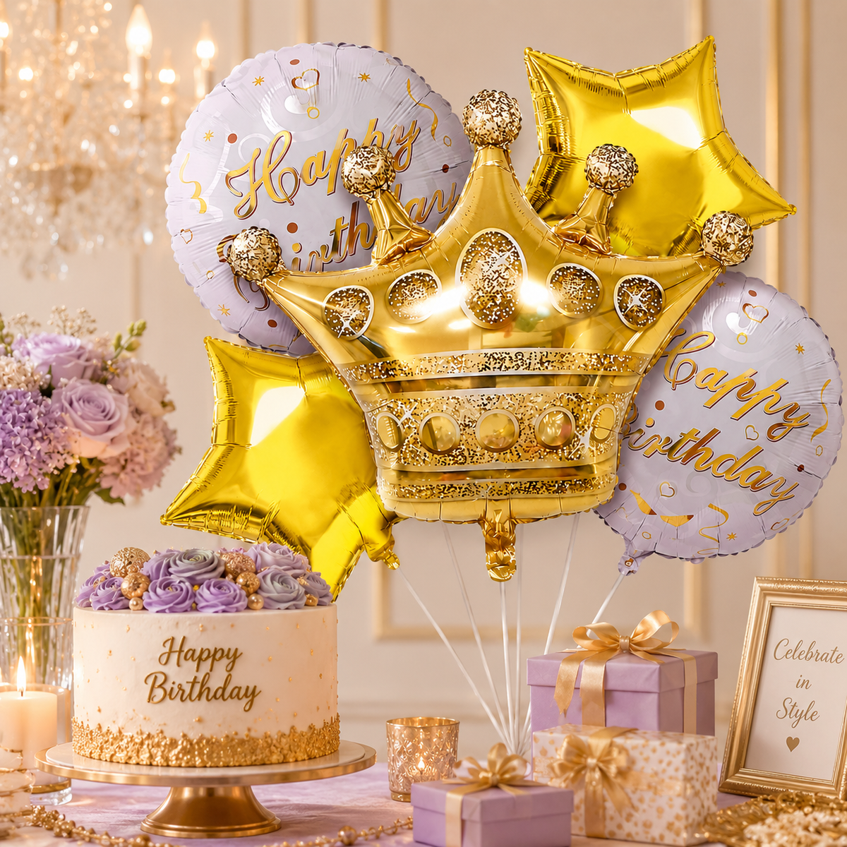Crown Shaped Happy Birthday Balloon Set - 5PC