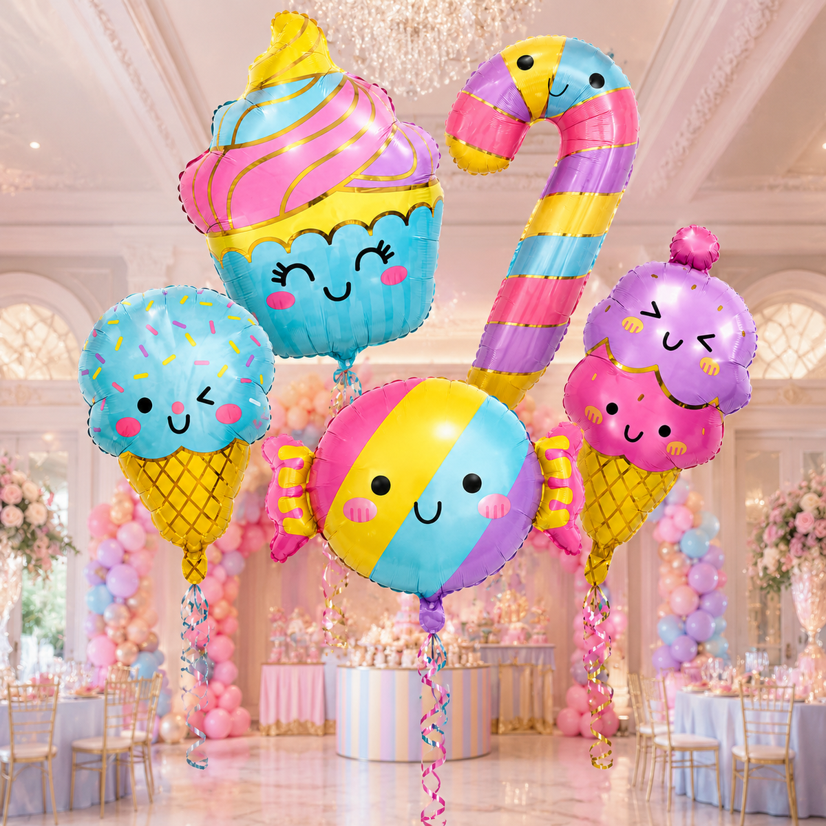 Candy and Icecream Shaped Foil Balloons Set - 5PC