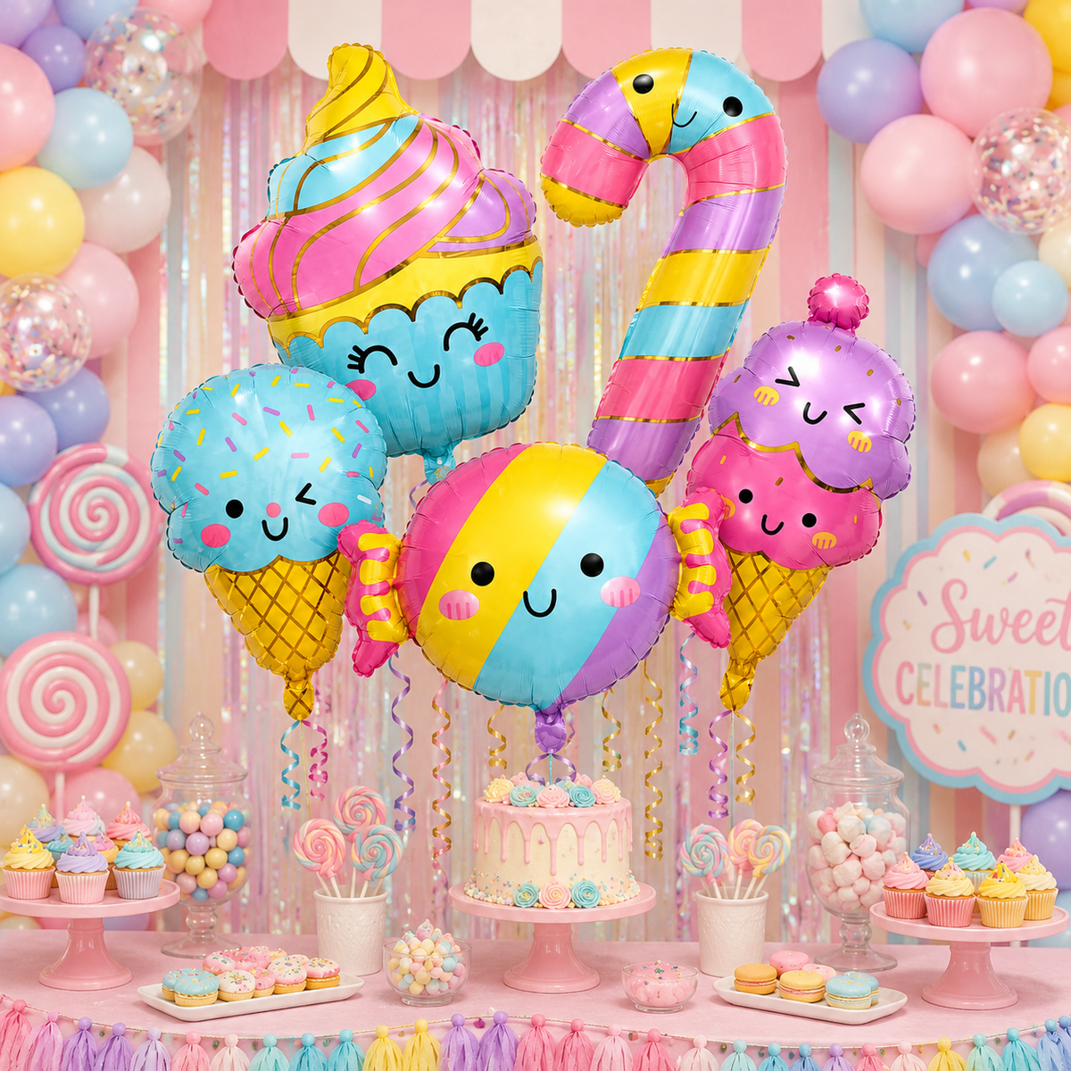Candy and Icecream Shaped Foil Balloons Set - 5PC
