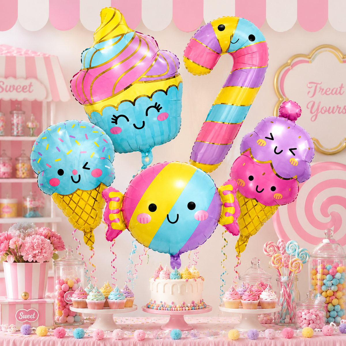 Candy and Icecream Shaped Foil Balloons Set - 5PC