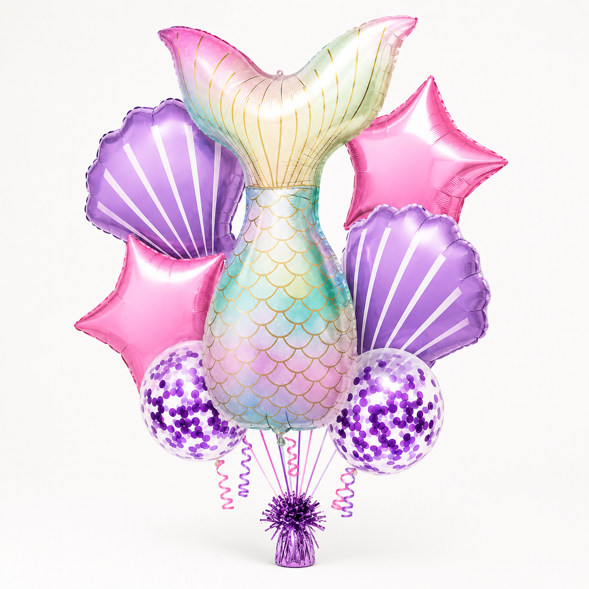 Mermaid Balloon Set with Purple Confetti Balloons - 7 PC