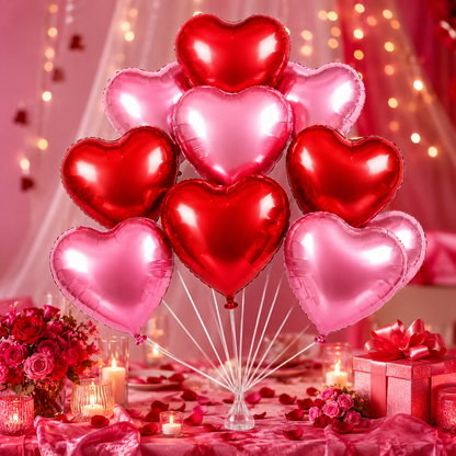Red and Pink Heart Shaped Balloons - Set of 10 PC