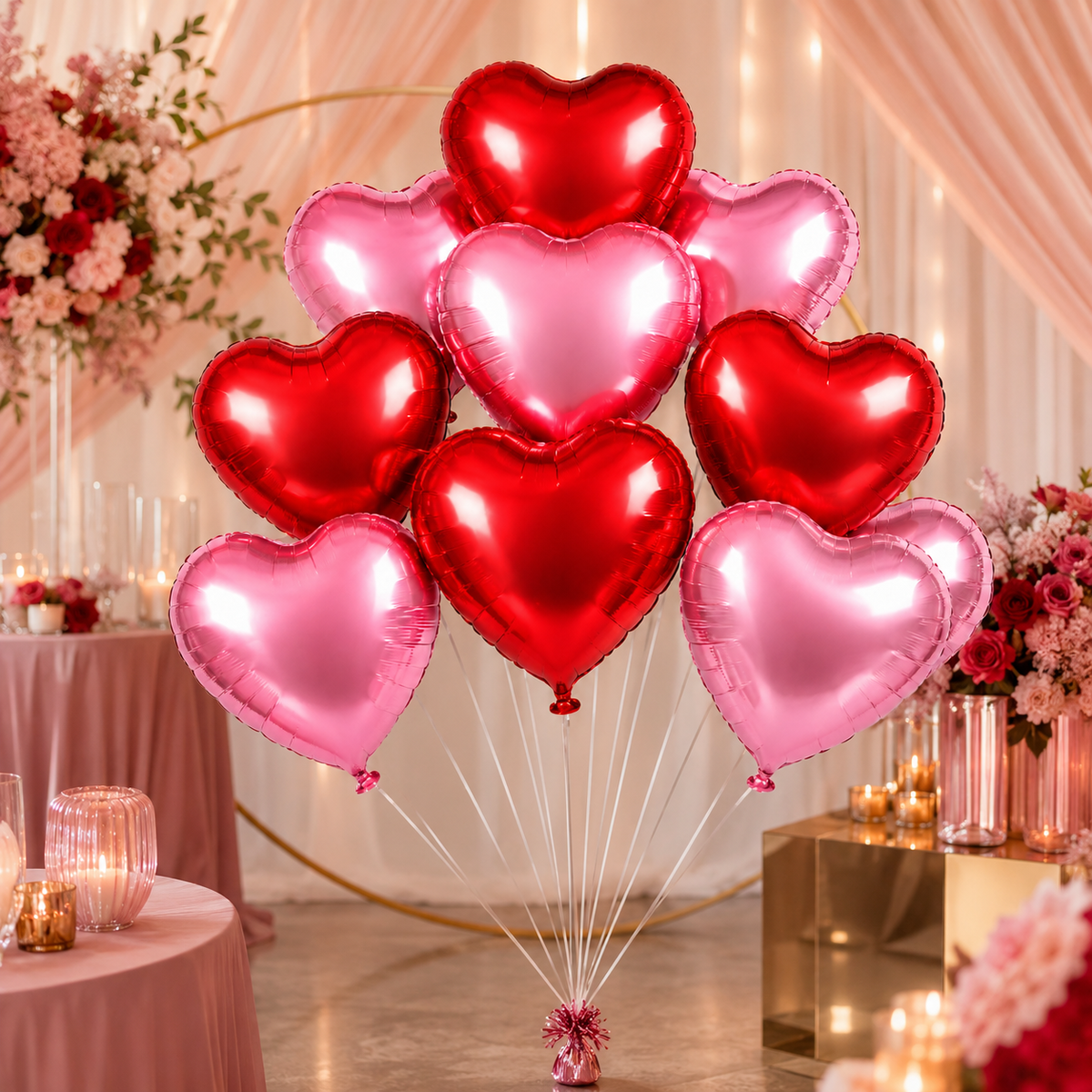 Red and Pink Heart Shaped Balloons - Set of 10 PC