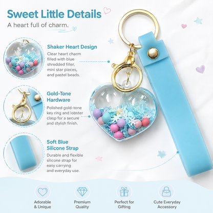 Heart Beads Keychain Blue Strap - Cute Bag Charm for Girls | Wanna Party - Image 5
