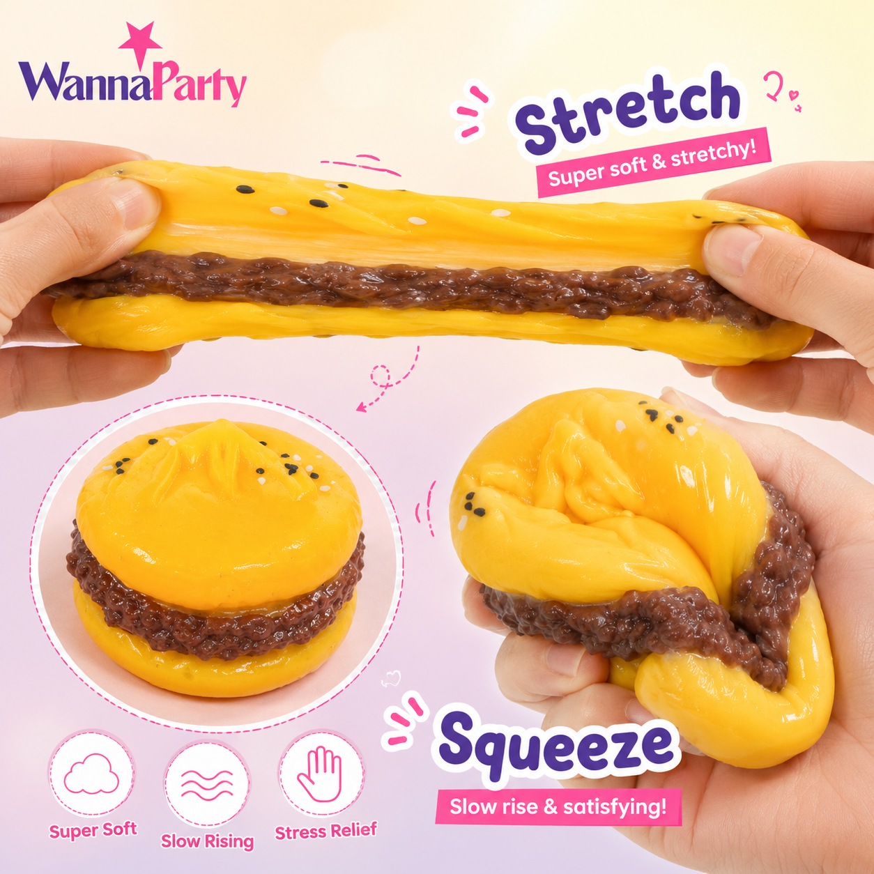 Burger Squishy Taba Toy - Cute Food Squeeze Toy for Kids | Wanna Party - Image 4