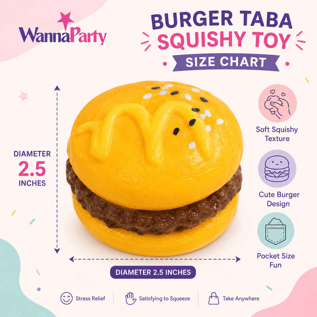 Burger Squishy Taba Toy - Cute Food Squeeze Toy for Kids | Wanna Party - Image 5
