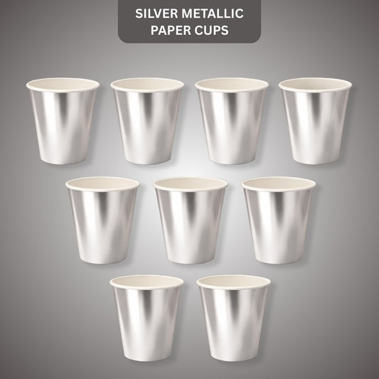 Metallic Silver Paper Cups - 10PC - 250ML