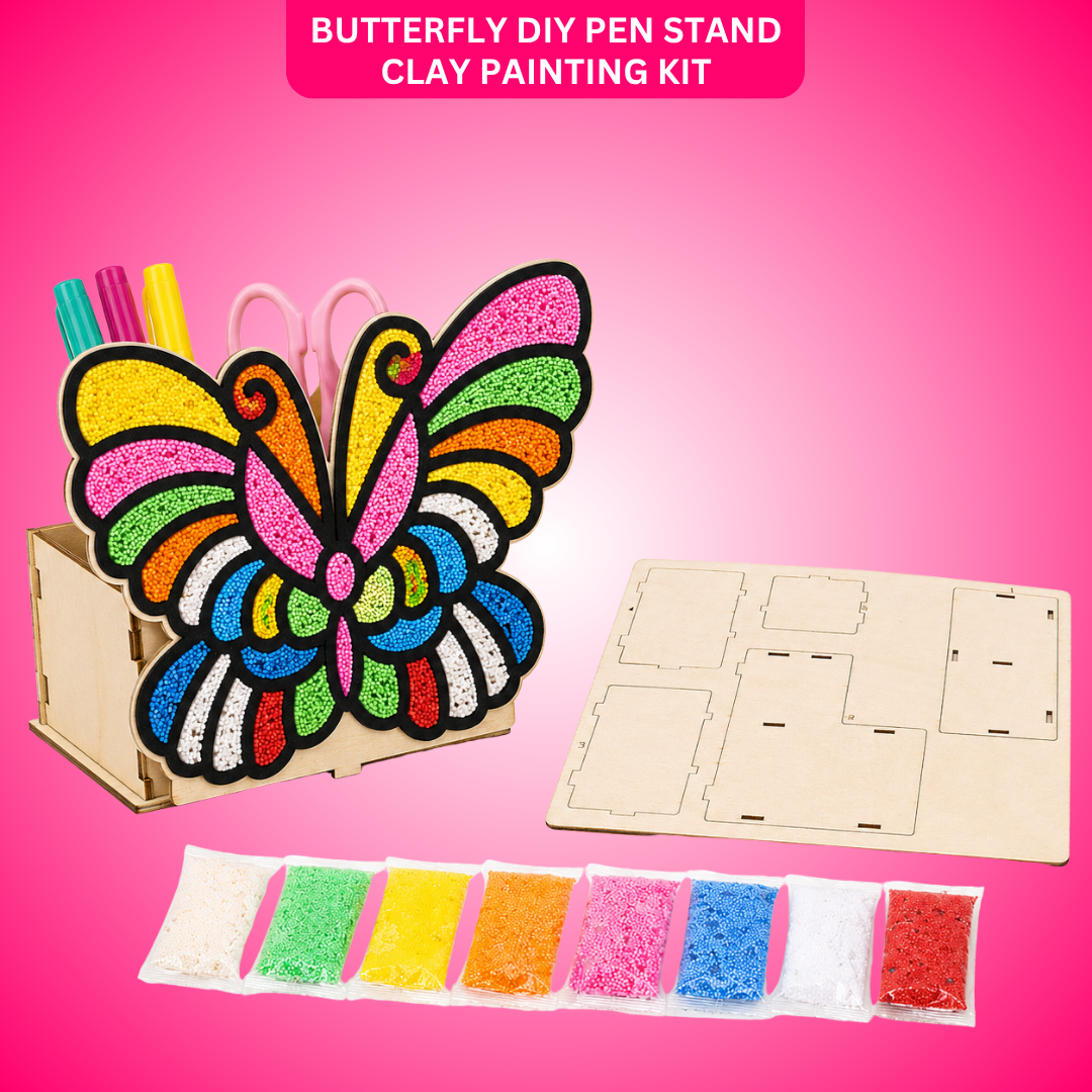 Butterfly DIY Pen Stand Kit - Clay Painting Craft for Girls | Wanna Party - Image 1