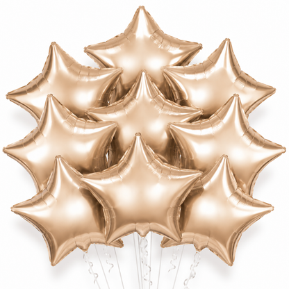 Champagne Gold Color Star Shaped Foil Balloon Set - 10PC | 18 inches | Helium Quality Balloons