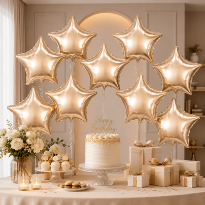 Champagne Gold Color Star Shaped Foil Balloon Set - 10PC | 18 inches | Helium Quality Balloons