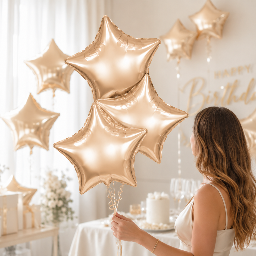 Champagne Gold Color Star Shaped Foil Balloon Set - 10PC | 18 inches | Helium Quality Balloons
