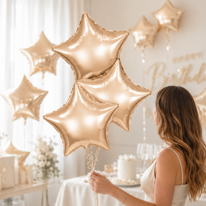 Champagne Gold Color Star Shaped Foil Balloon Set - 10PC | 18 inches | Helium Quality Balloons