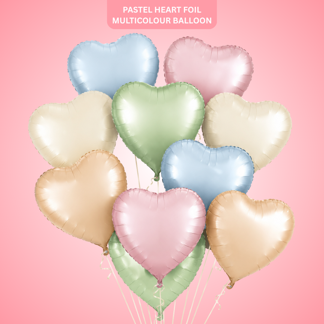 Pastel Macaron Color Heart Shaped Balloons Set - 10PC | 18 inches | Helium Quality Balloons
