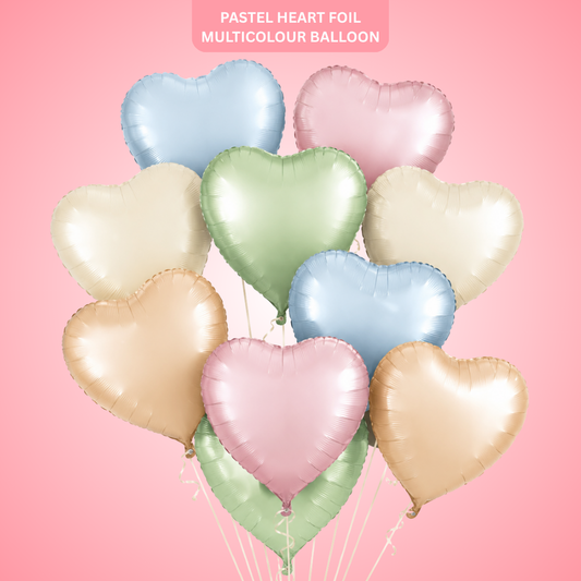 Pastel Macaron Color Heart Shaped Balloons Set - 10PC | 18 inches | Helium Quality Balloons