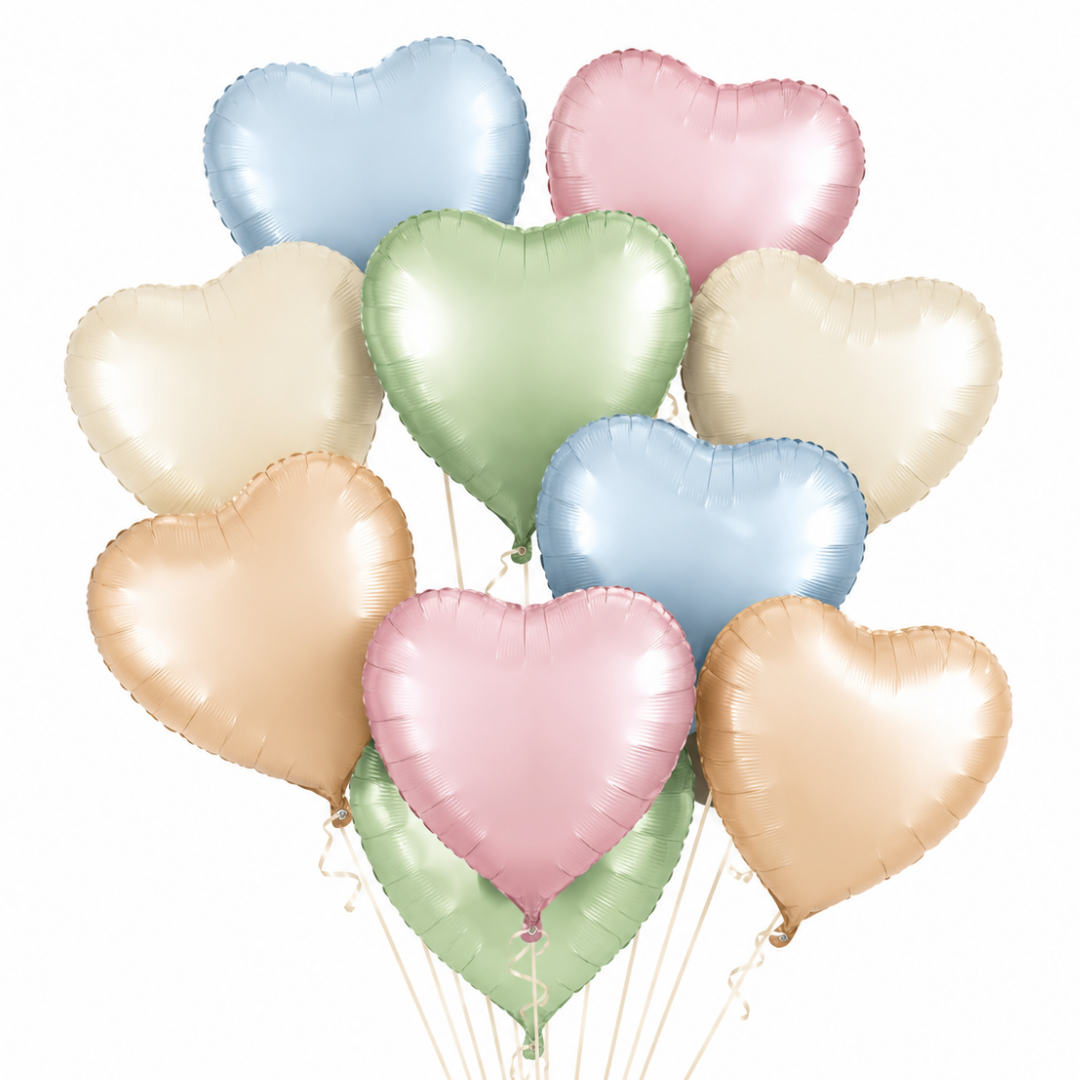 Pastel Macaron Color Heart Shaped Balloons Set - 10PC | 18 inches | Helium Quality Balloons
