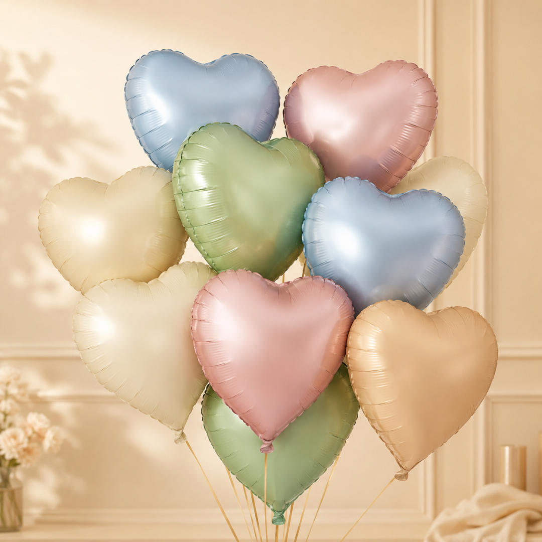 Pastel Macaron Color Heart Shaped Balloons Set - 10PC | 18 inches | Helium Quality Balloons