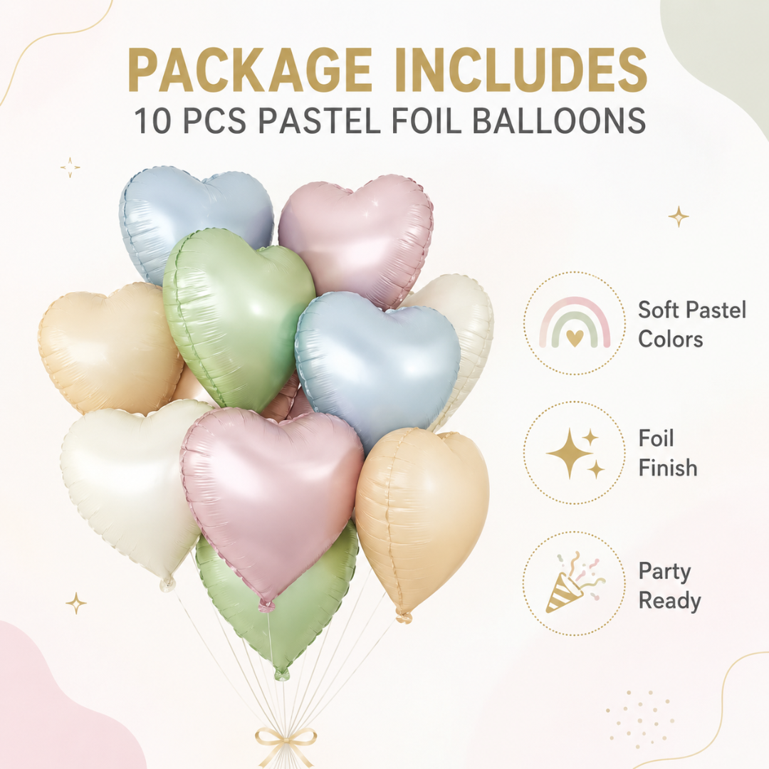 Pastel Macaron Color Heart Shaped Balloons Set - 10PC | 18 inches | Helium Quality Balloons