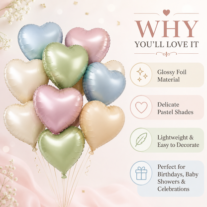 Pastel Macaron Color Heart Shaped Balloons Set - 10PC | 18 inches | Helium Quality Balloons