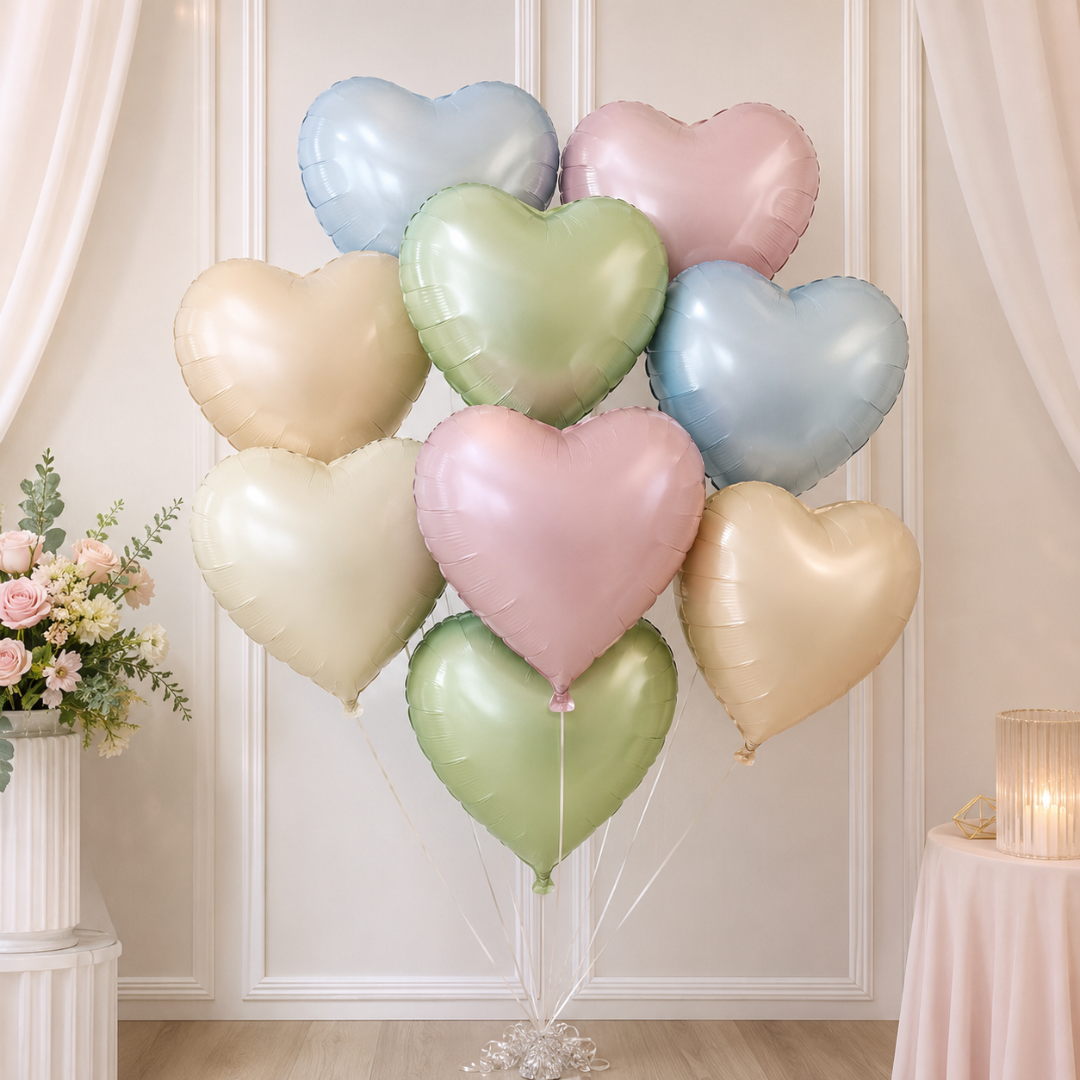 Pastel Macaron Color Heart Shaped Balloons Set - 10PC | 18 inches | Helium Quality Balloons