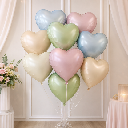 Pastel Macaron Color Heart Shaped Balloons Set - 10PC | 18 inches | Helium Quality Balloons