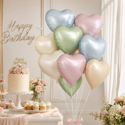 Pastel Macaron Color Heart Shaped Balloons Set - 10PC | 18 inches | Helium Quality Balloons