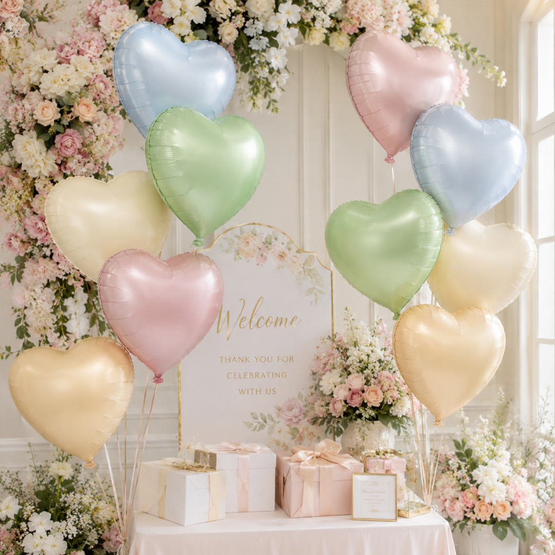 Pastel Macaron Color Heart Shaped Balloons Set - 10PC | 18 inches | Helium Quality Balloons