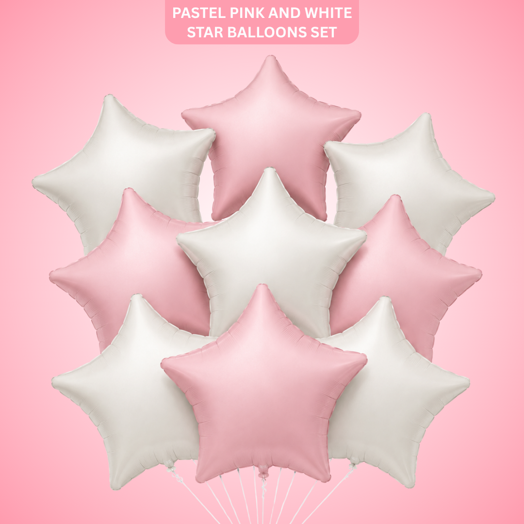 Pastel Pink & Pearl White Star Shaped Balloons Set - 10PC | 18 inches | Helium Quality Balloons