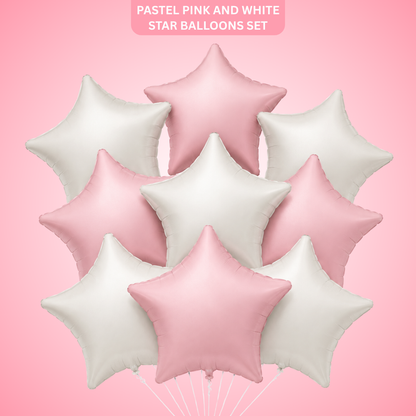 Pastel Pink & Pearl White Star Shaped Balloons Set - 10PC | 18 inches | Helium Quality Balloons